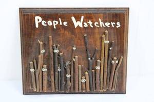 People Watchers Wood Wall Plaque with Twig Figures & Googly Eyes 11 x 9