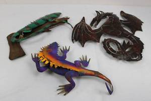 Metal Dragon Wall Art Set - 4 Pieces, Colorful Fantasy Dragon Sculptures Various Sizes