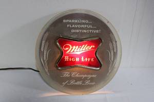 Miller High Life Round Light up Beer Sign - Vintage Advertising Wall Decor Approximately 12