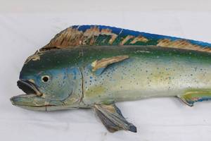 Decorative Painted Wooden Fish Sculpture - GreenBlue Speckled Display Model 33L