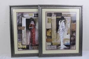 Framed Art Prints - Pair of Women Portraits in Abstract Collage 27.5 x 23.5