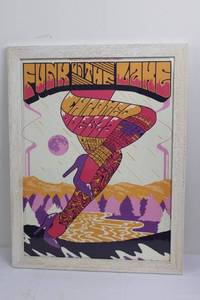 Framed Psychedelic Poster Art - Colorful Landscape with Stylized Figure 26.5 x 20.5