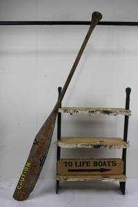 Vintage Nautical 3-Tier Wall Shelf with Oar Accent and To Life Boats Sign