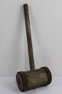 Carpenters Mallet - Vintage Wooden Mallet with Iron Ferrules 26.5 Tall