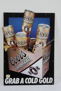 Coors Extra Gold Draft Poster Sign - Grab A Cold Gold Vintage Beer Ad 23Tall