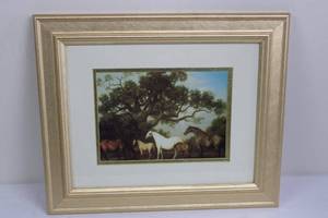 Horse Scene Framed Print - Gold Frame with White Mat 13 x 17.5