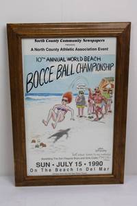 North County Newspapers Bocce Ball Championship Poster - 1990 World Beach Championship (Framed) 19.5 x 11.5
