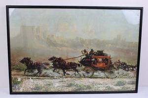 Wells Fargo & Co Overland Stage Framed Print - Western Horse-Drawn Stagecoach Scene 36 x 24.5