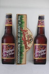 Leinenkugel's Berry Weiss Bier Bottles & The Flavor of the Northwest Sign (Lot of 3) 36"H