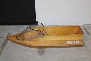 APBA Wooden Speedboat Display Hull with Clear Canopy & Wooden Steering Wheel 5 Long