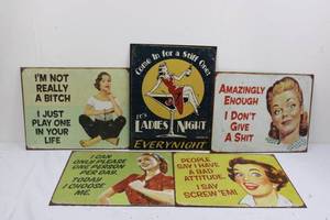 Vintage Tin Sign Set - Cheeky Retro Advertising Wall Art (Lot of 5) 16 x 12.5