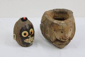 Wooden Carved Monkey & Owl Figures (Lot of 2)