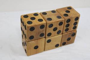 Wooden Dice Set - 6 D6 Cubes with Black Pips 3.5 inches per side