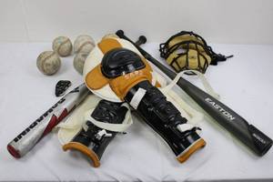 SARO SP12 Catchers Gear Set - Chest Protector, Leg Guards, Mask - 2 Bats (Easton S500, DeMarini)