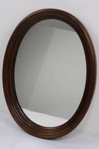 Oval Wood-Framed Mirror - 21 in Tall Brown Frame