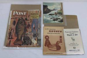 Vintage Hunting & Fishing Ephemera - Post Cover, Angler Print, North American Decoys 1968, Elk Master Call