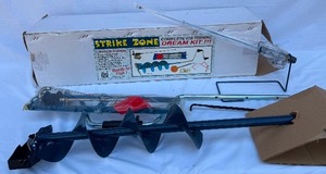 Strike Zone Complete Ice Fishing Kit - New - Includes Strike Zone Ice Auger, Tip -Up with line, Ice Lure Kit, Wire Rob Combo Holder and Ice Skimmer and More