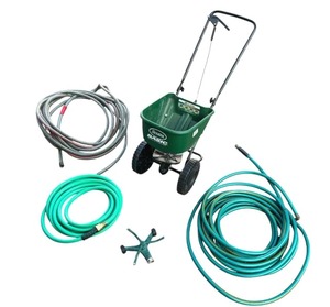 Scotts Basic Broadcast Spreader And Garden Hose Lot