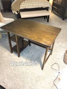 Dark Wood Computer Desk with Built-In Shelving - 42x24x30 Home Office Desk