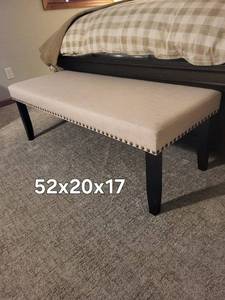 Beige Upholstered Bed Bench with Nailhead Trim - 52x20x17