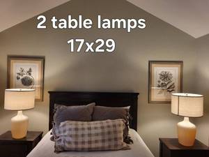 Beige Ceramic Table Lamps Pair - Vase-Shape Bases, 29 in, 17 in Shade