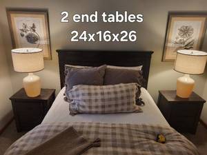 End Tables - Dark Wood, 2-Drawer Nightstands, 24 x 16 x 26 in, Set of 2