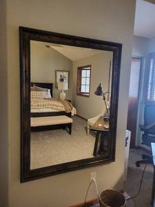 54x42 Inch Beveled Wall Mirror with Dark Wood Frame