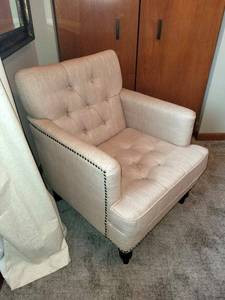 Beige Tufted Armchair with Nailhead Trim - 28x29x34