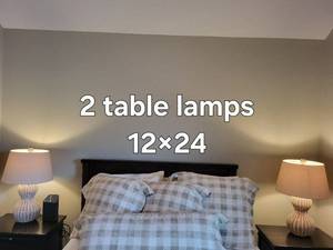 2 Table Lamps 12x24 - Woven Rattan Base with Beige Fabric Shade