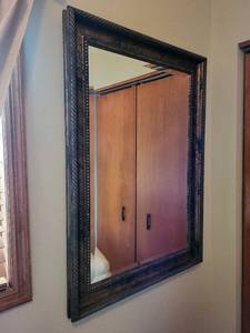 Wall Mirror 30x42 - Ornate Dark Wood Frame with Studded Bead Border