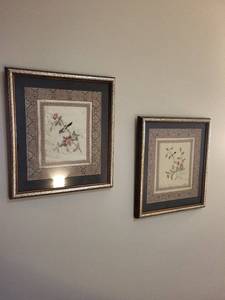 Framed Silk Embroidered Panels - Birds & Flowers (Lot of 2)