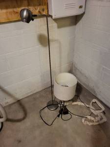 Brass Floor Lamp - Grey Fabric Drum Shade - Vintage Style Accent Lighting