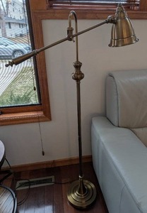 Brass Floor Lamp - Adjustable Swing Arm & Cone Shade