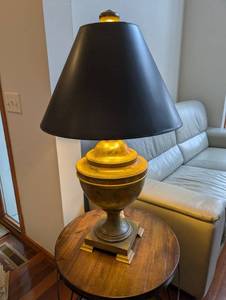 Vintage Brass Urn Table Lamp with Black Shade