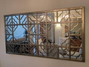 Decorative Metal Mirror Panel - Geometric Lattice with Circular Motifs
