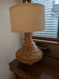 Woven Rattan Teardrop Table Lamp with Drum Shade