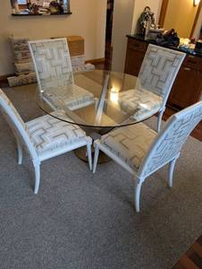 Vanguard Franklin Square Upholstered Chairs & Elit Crystal Dining Table