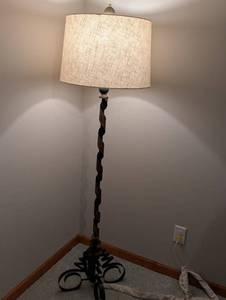 Wrought Iron Twist Floor Lamp - Beige Fabric Shade
