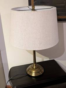 Brass Adjustable Table Lamp with Linen Drum Shade - Corded, Vintage Style