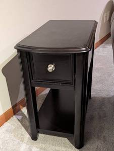 Nightstand - Black Wood with Drawer and Lower Shelf