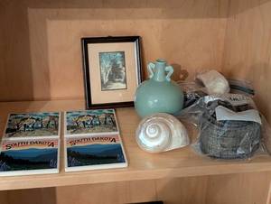 South Dakota Coasters - 4-Pack with Turquoise Vase, Conch Shell & Framed Print Shelf Decor