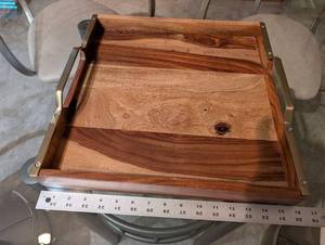 Crate & Barrel Beck Tray Gold - Wooden Serving Tray with Brass Handles