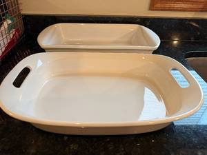 White Ceramic Baking Dishes - 2-Piece Set, 3 Qt Each, Made in China