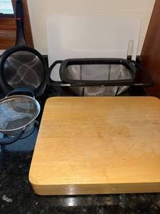 Wood Cutting Board with Pan & Mesh Strainers - Kitchen Tools