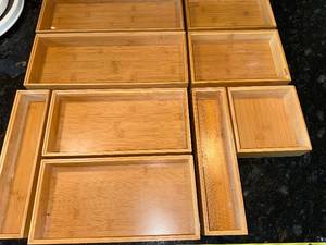 Wooden Drawer Organizer Boxes - Assorted Sizes, Light Wood Finish