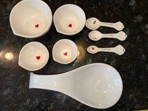 Tag Heart-Pattern Ceramic Spoons & Bowls Set - 1 Cup of Love, 1 tsp, 12 tsp, 14 tsp