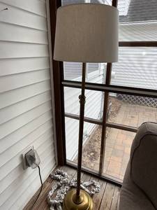 Brass Floor Lamp - Adjustable Height with Beige Fabric Shade