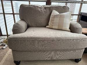 3-Seater Sofa, Matching Oversized Chair & Ottoman in Light Beige Textured Fabric