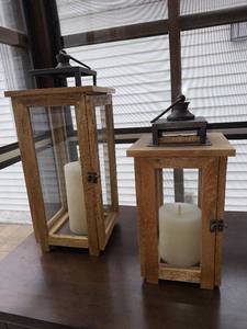Rustic Wood Lanterns with Glass Panels - Candle Lantern Set (Lot of 2)
