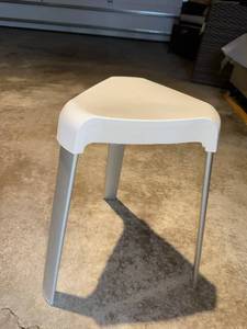 White Plastic Stool with Silver Metal Legs - 18in Seat Height, Modern Kitchen Bar Stool